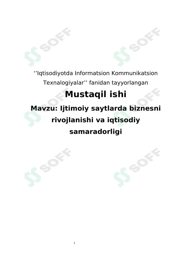 Ijtimoiy saytlarda biznesni rivojlanishi va iqtisodiy samaradorligi