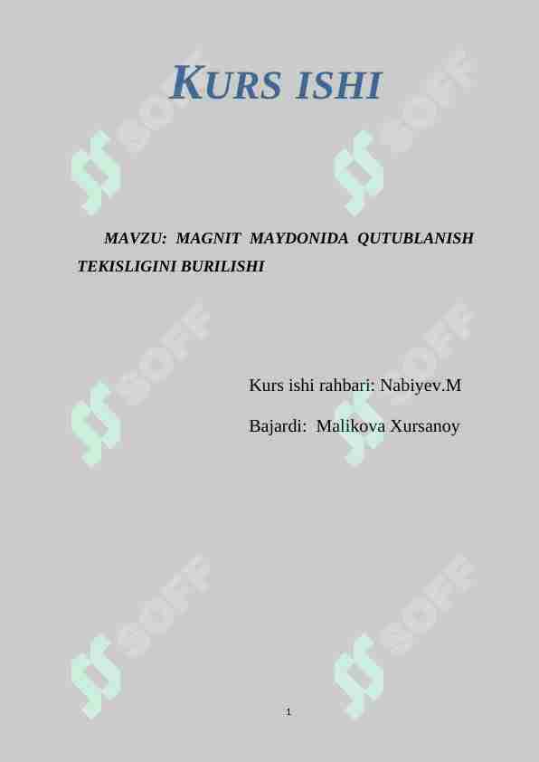 MAGNIT MAYDONIDA QUTUBLANISH TEKISLIGINI BURILISHI