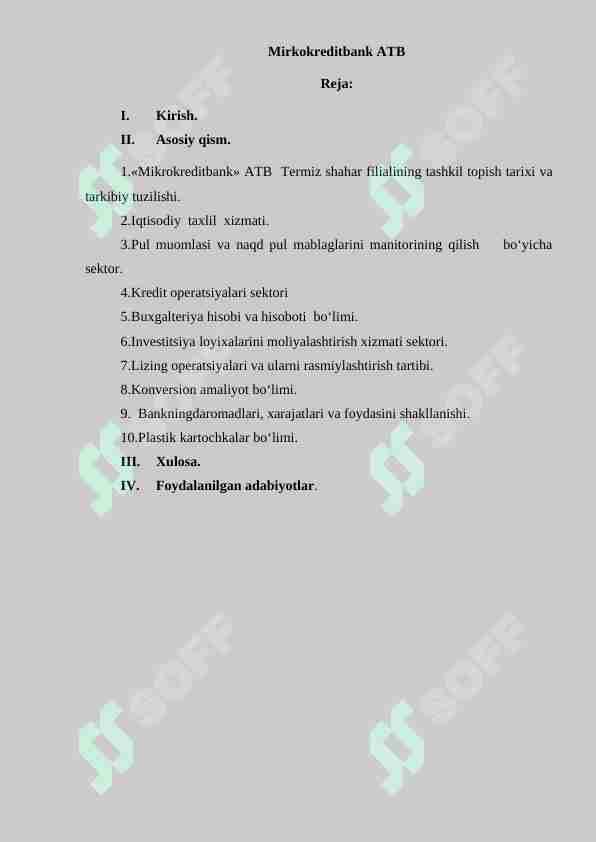 Mikrokreditbank amaliyot hisoboti.