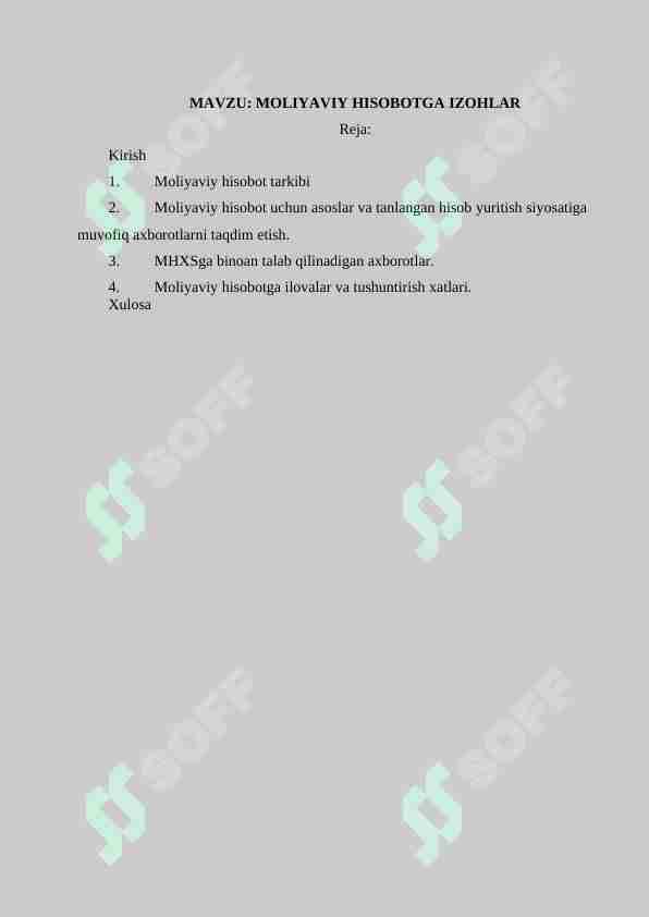 Moliyaviy hisobotga izohlar