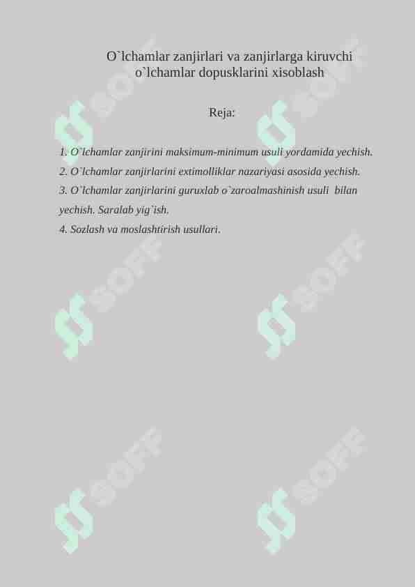 O’lchamlar zanjirlari va zanjirlarga kiruvchi o’lchamlar dopusklarini hisoblash