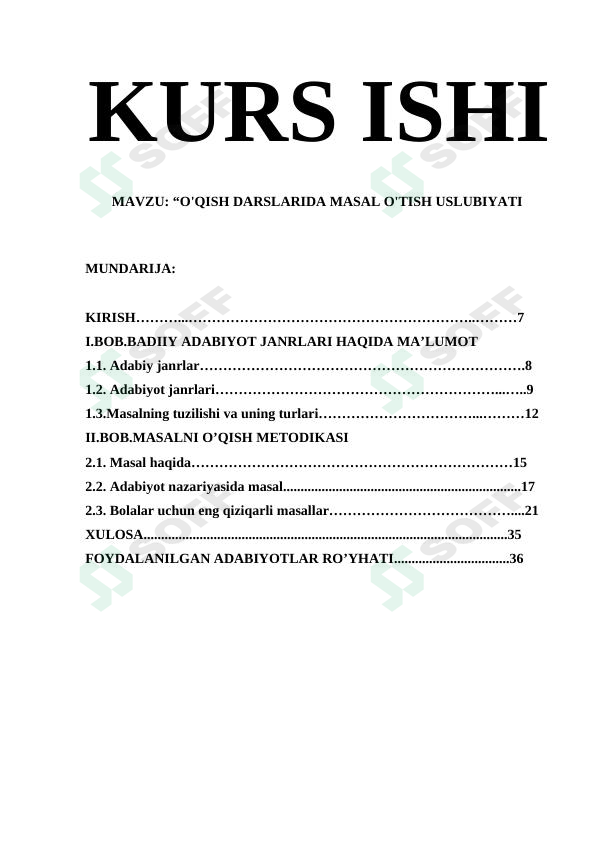 O'QISH DARSLARIDA MASAL O'TISH USLUBIYATI