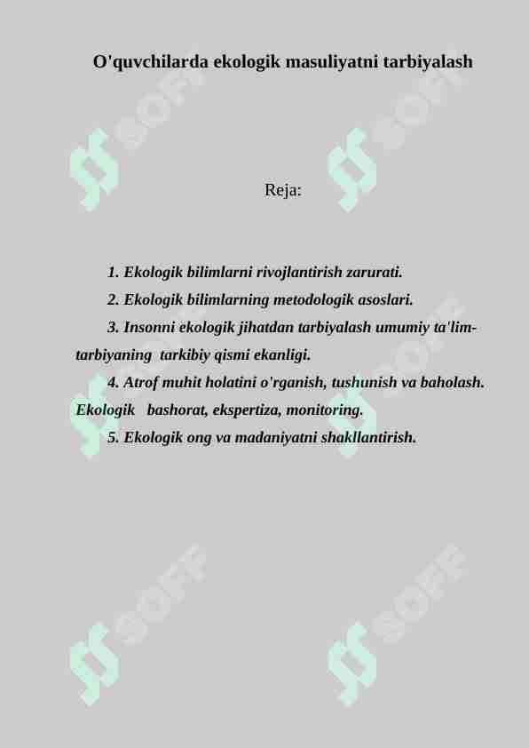O'quvchilarda ekologik masuliyatni tarbiyalash