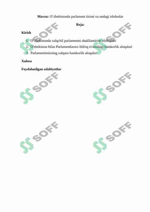 O‘zbekistonda parlament tizimi va undagi islohotlar