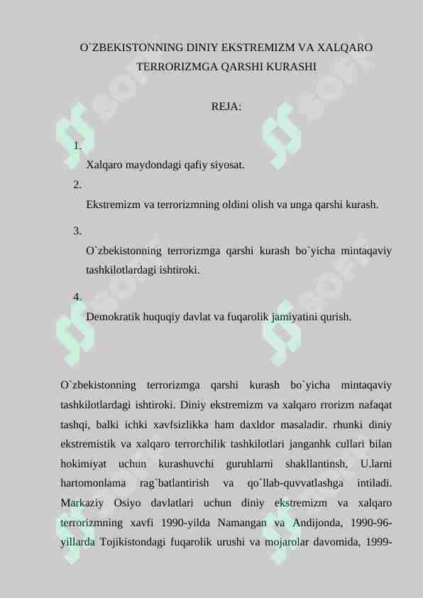 O`zbekistonning diniy ekstremizm va xalqaro terrorizmga qarshi kurashi