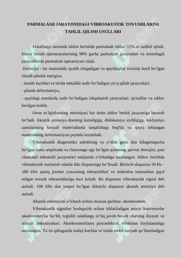 PARMALASH JARAYONIDAGI VIBROAKUSTIK TOVUSHLARINI TAHLIL QILISH USULLARI