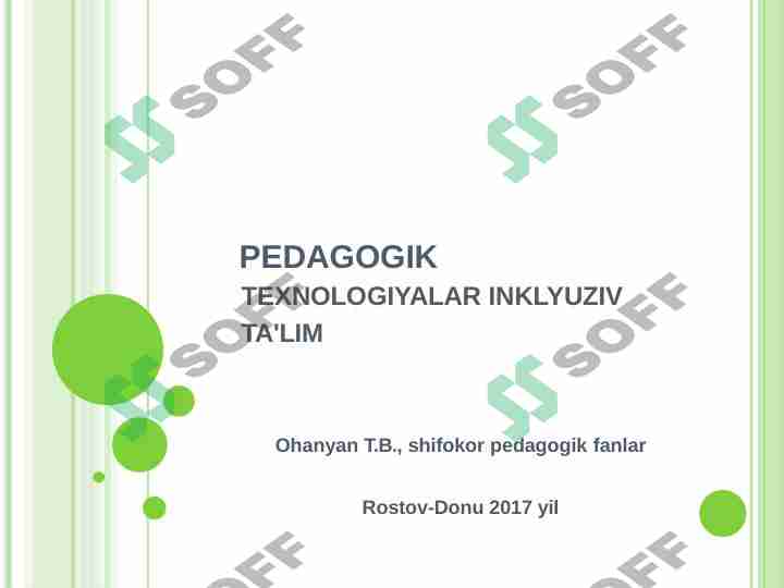 PEDAGOGIK TEXNOLOGIYALAR INKLYUZIV TA'LIM