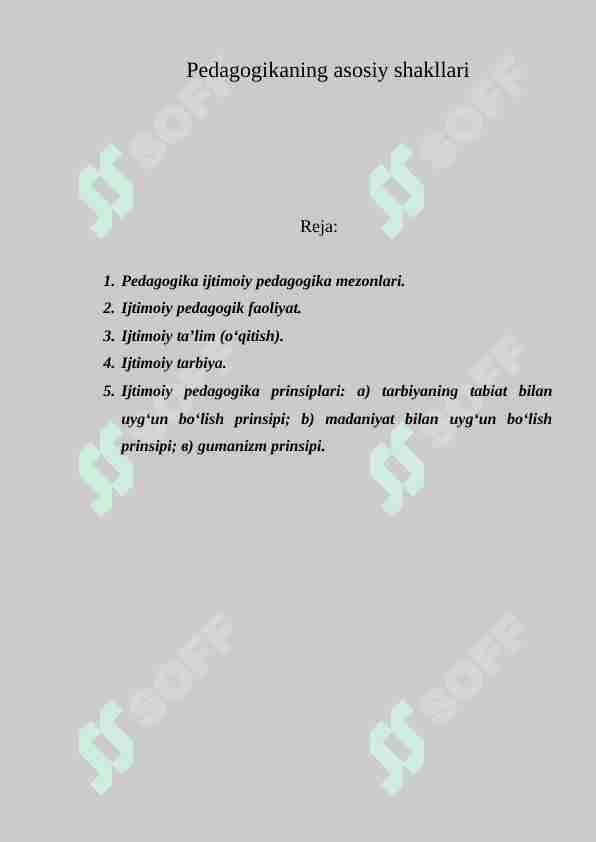 Pedagogikaning asosiy shakllari