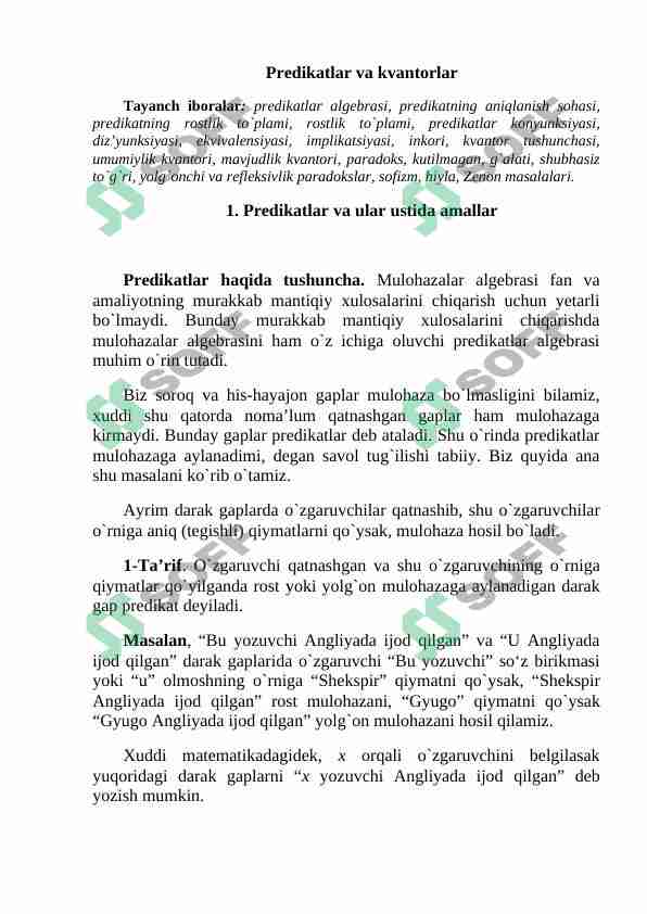 Predikatlar va kvantorlar