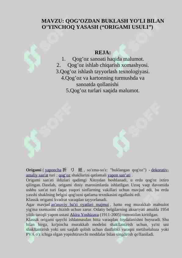 QOG’OZDAN BUKLASH YO’LI BILAN O’YINCHOQ YASASH