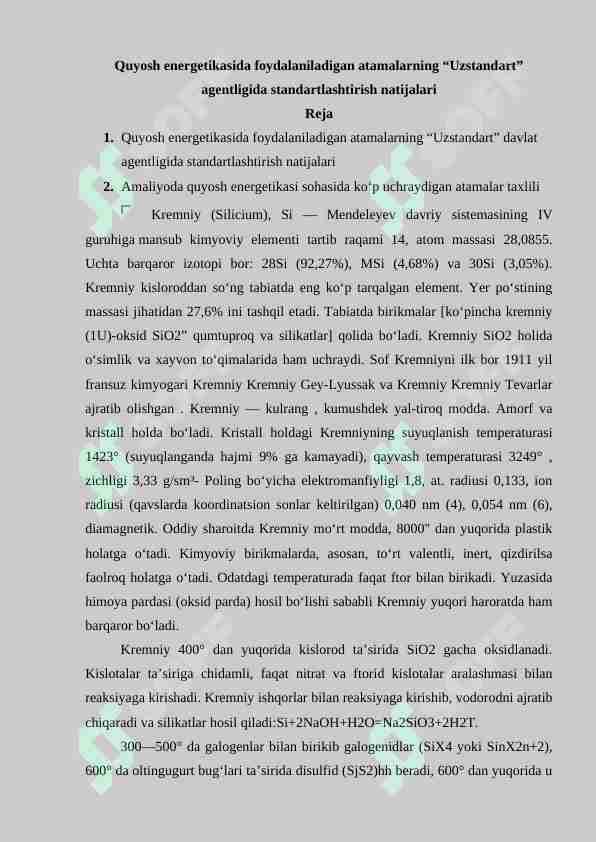 Quyosh energetikasida foydalaniladigan atamalarning “Uzstandart” agentligida standartlashtirish natijalari