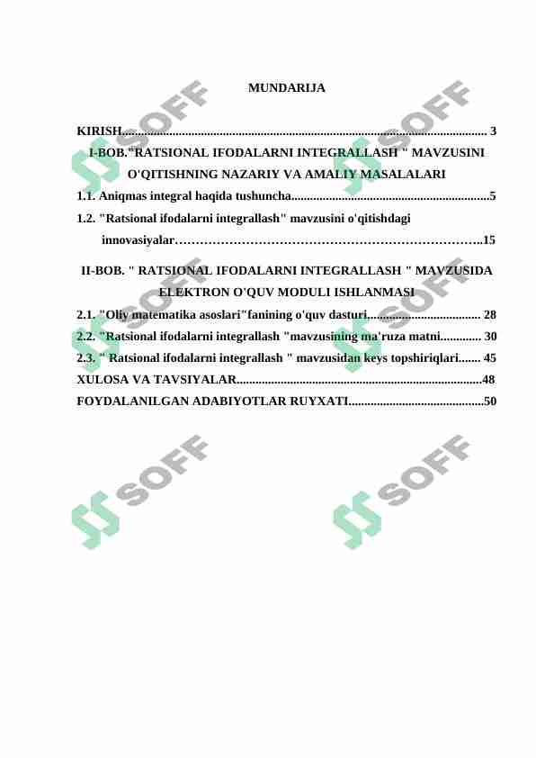 RATSIONAL IFODALARNI INTEGRALLASH MAVZUSINI O'QITISHNING NAZARIY VA AMALIY MASALALARI