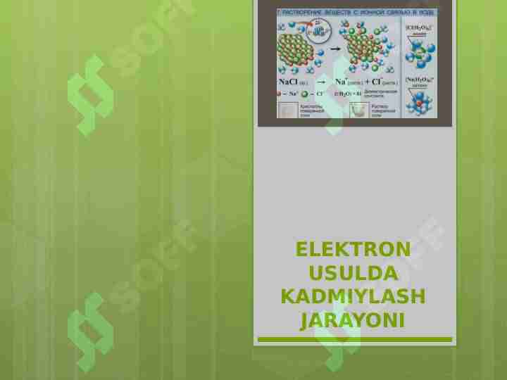 SUVNING ELEKTROLITIK DISSOTSIYALANISHI VODOROT KO’RSATKICH ERITMALARNI IONLI TENGLAMALARI
