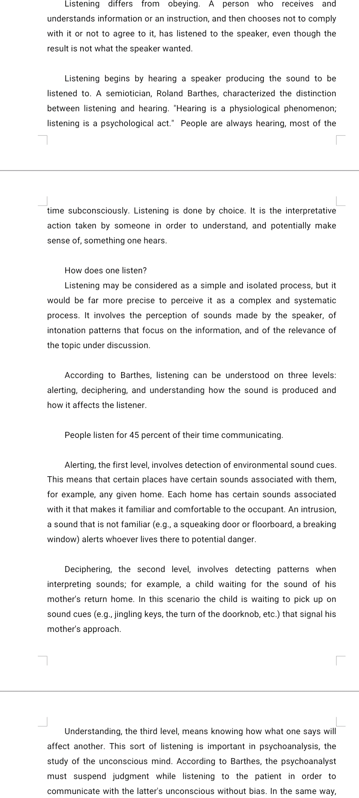 Activities for listening