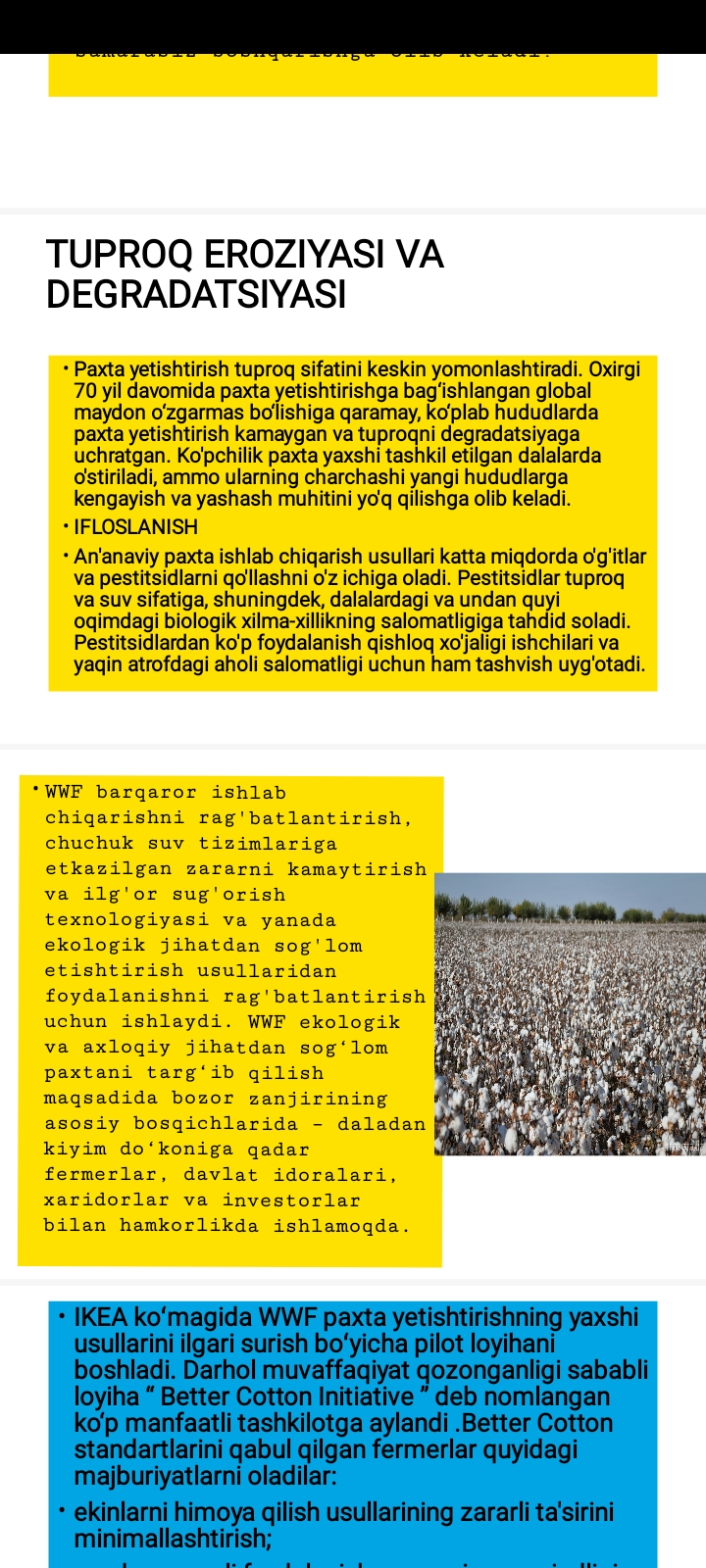 paxta yetishtirish samarali yo‘llari