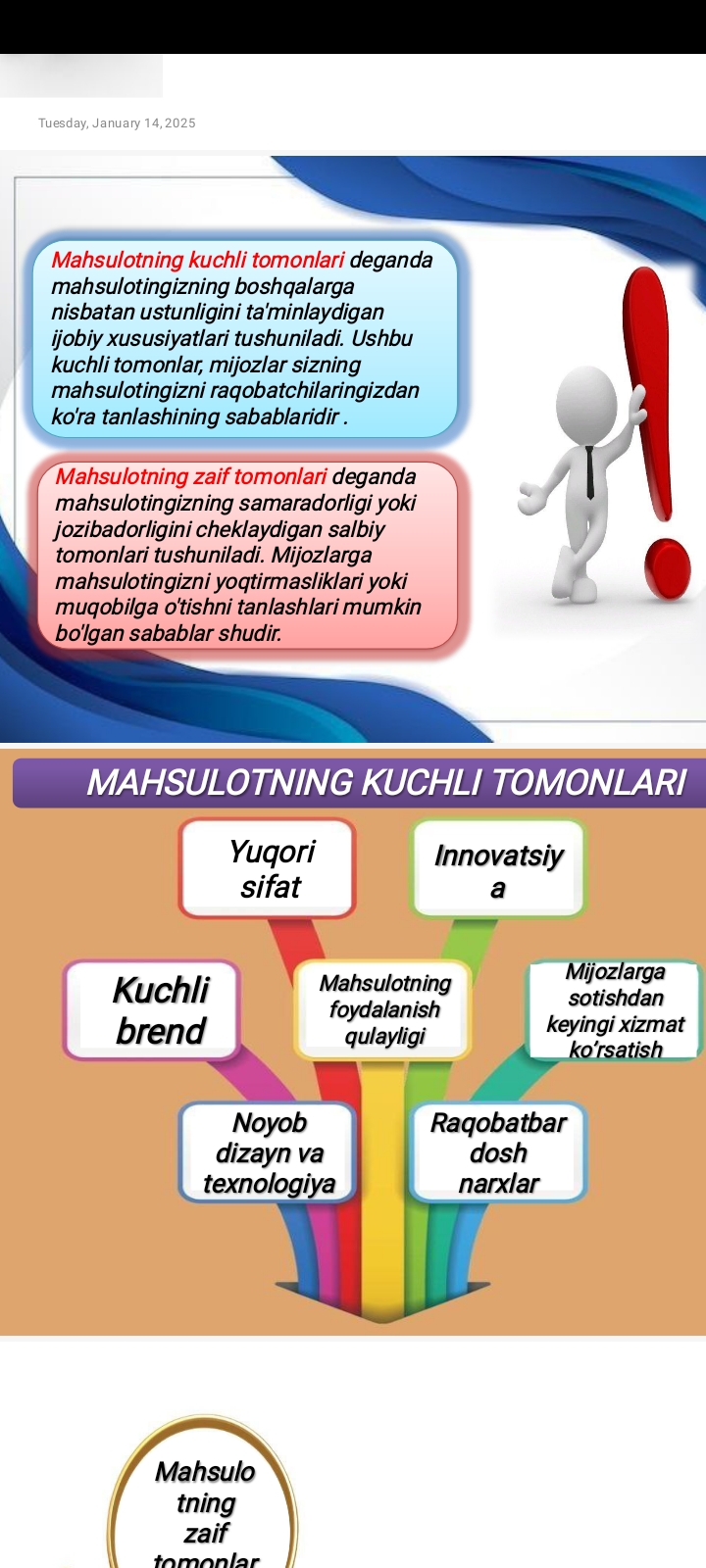 MAHSULOTNING KUCHLI VA ZAIF TOMONLARI
