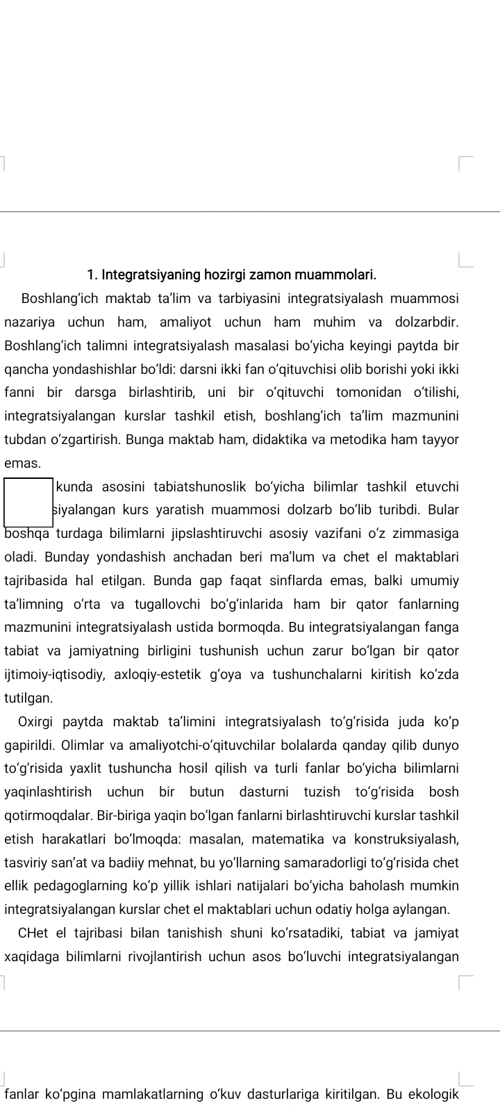 TA’LIM INTEGRATSIYASI PEDAGOGIK MUAMMO SIFATIDA