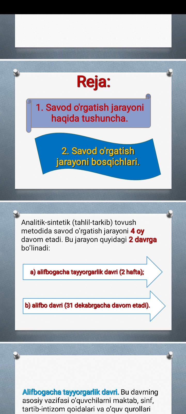 Savod o'rgatish jarayoni bosqichlari.