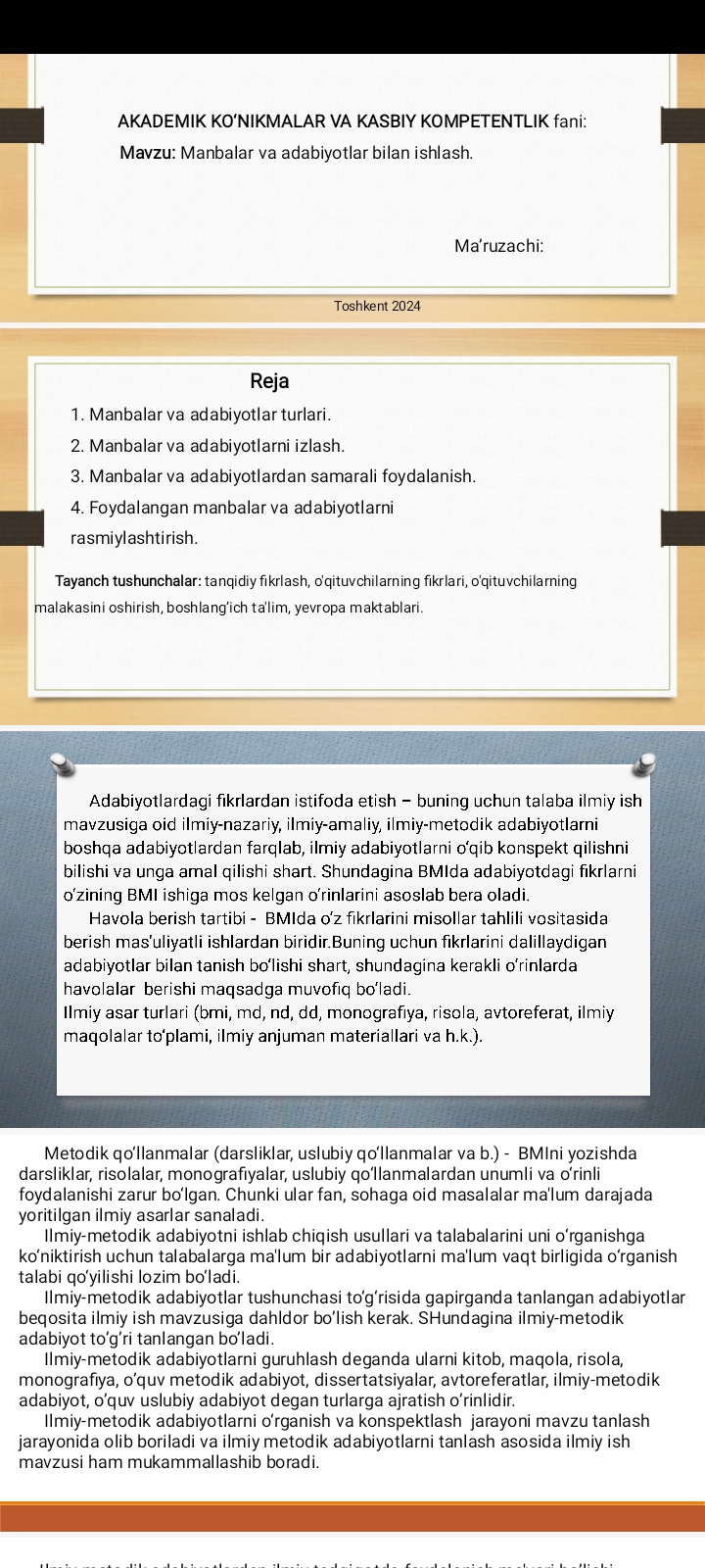 Manbalar va adabiyotlar bilan ishlash