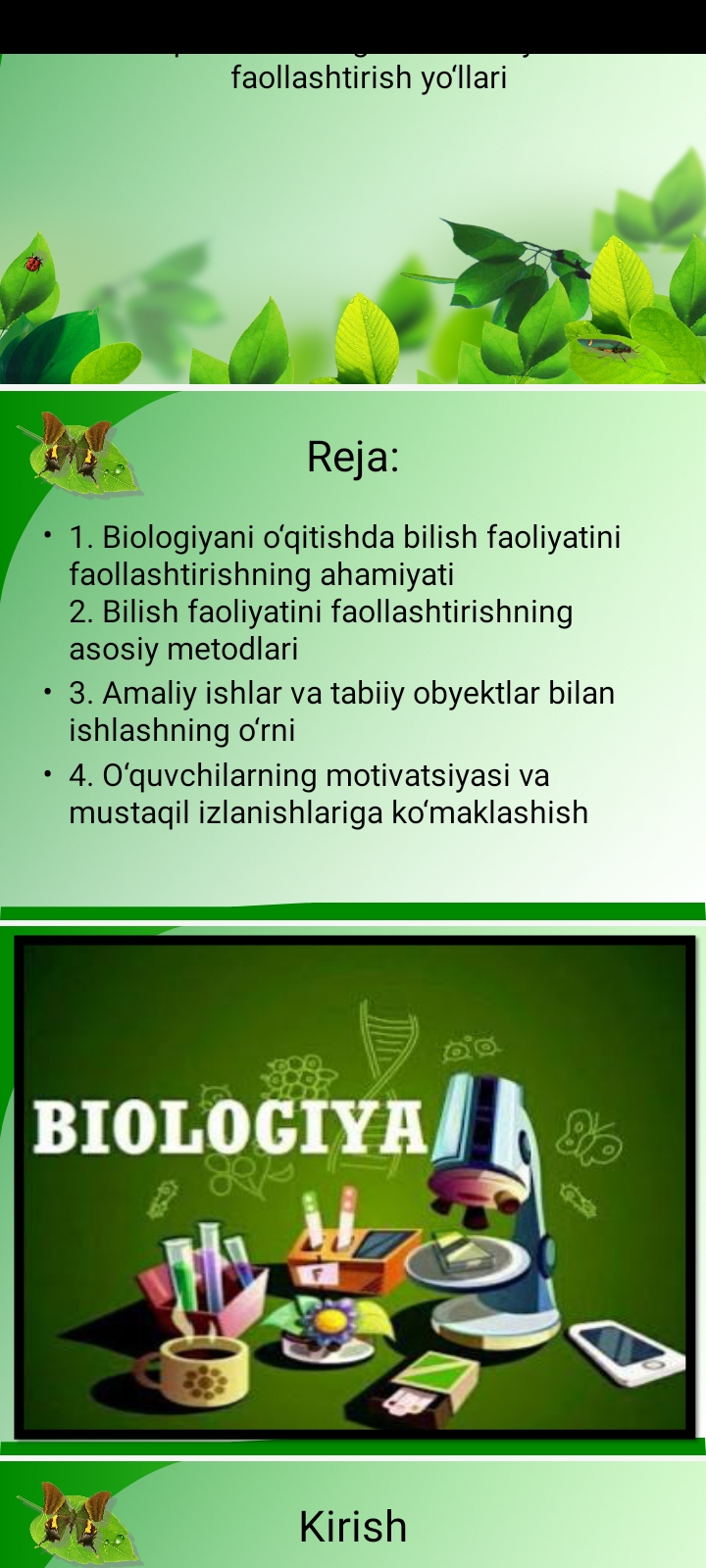 Biologiyani o‘qitishda o‘qituvchilarning bilish faoliyatini faollashtirish yo‘llari