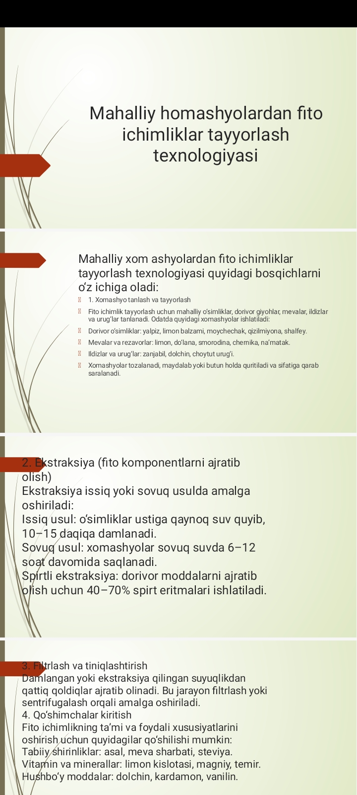 Mahalliy homashyolardan fito ichimliklar tayyorlash texnologiyasi