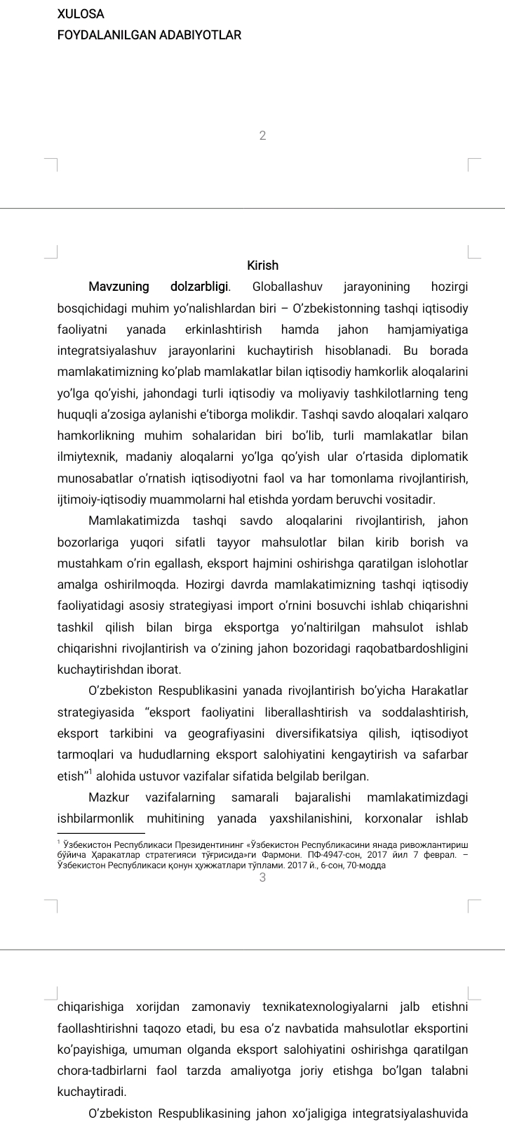 O‘ZBEKISTONNING DUNYONING RIVOJLANGAN DAVLATLARI BILAN IQTISODIY HAMKORLIGI..docx