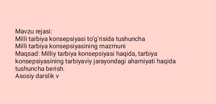 Milliy tarbiya konsepsiyasi.