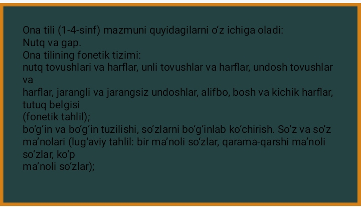Ona tilidan DTS va o’quv dasturi mazmuni