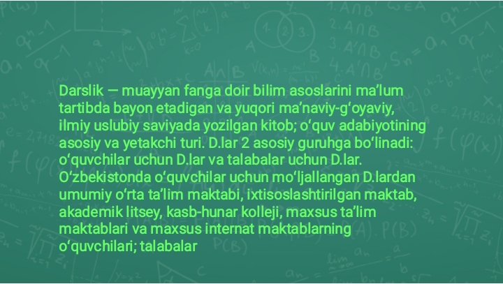 Boshlang'ich sinf darsligi va qo'shimcha qo'llanmalar.