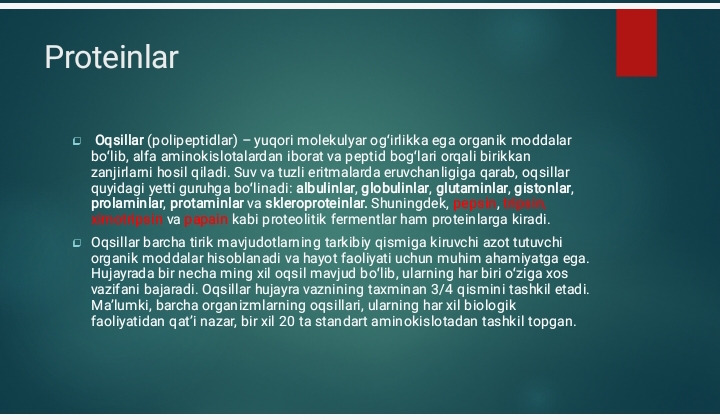 Oqsillarning molekular massasi . Oqsillarning kolloid xususiyatlariOqsillarning molekular massasi . Oqsillarning kolloid xususiyatlari