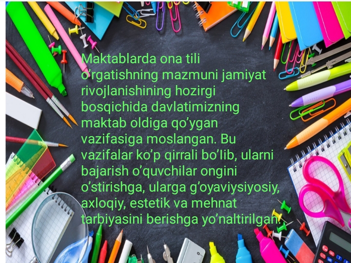 Boshlang’ich sinflarda ona tilini o’rgatishning mazmuni va vazifalari.
