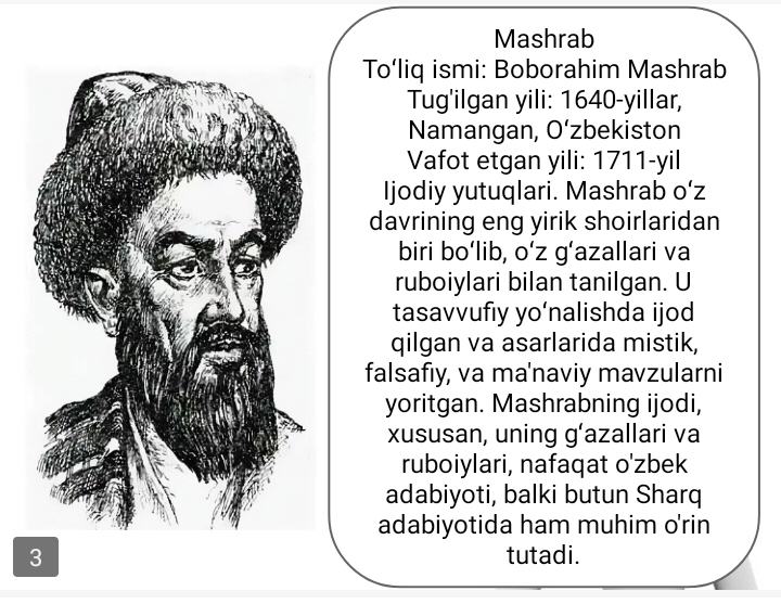Mashrab Ogohiy gʻazal va ruboiylar ini oʻqish slayd