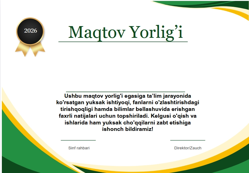 Tayyor maqtov yorlig'i