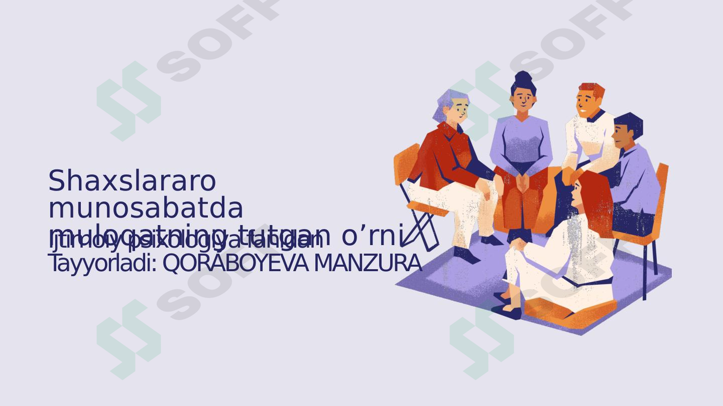 Shaxslararo munosabatda muloqatning tutgan o'rni