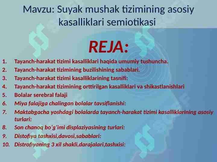 Bolalarda suyak mushak tizimining asosiy kasalliklari semiotikasi