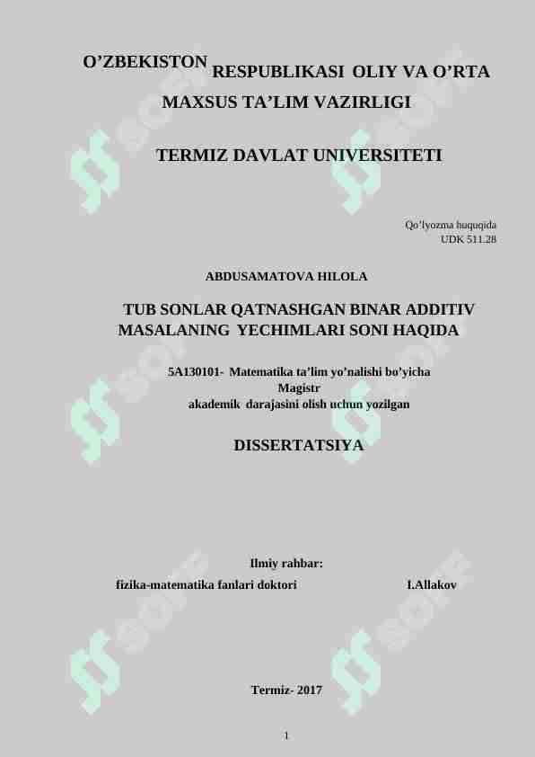 TUB SONLAR QATNASHGAN BINAR ADDITIV MASALANING YЕCHIMLARI SONI HAQIDA