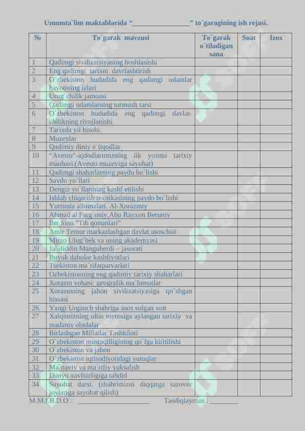 Tarix ish reja toʻgarak