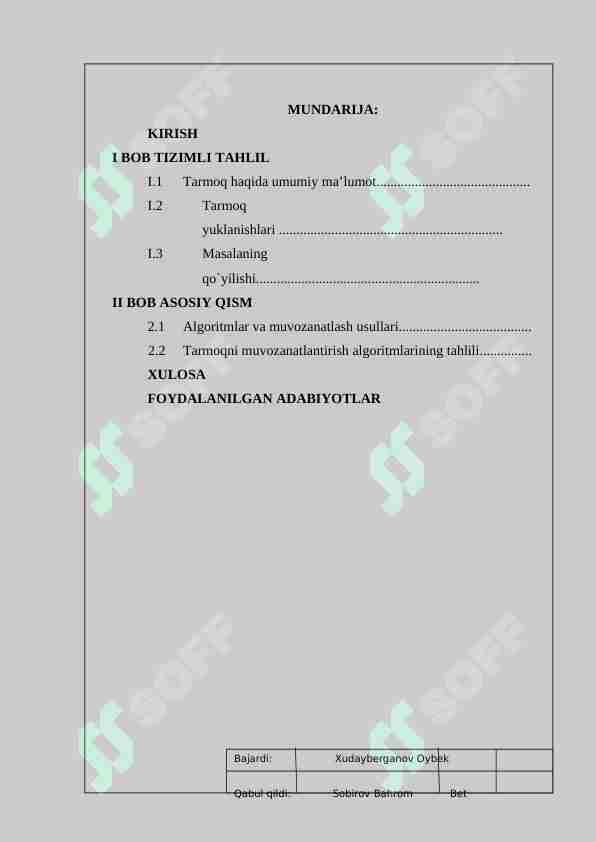 Tarmoq haqida umumiy ma’lumot