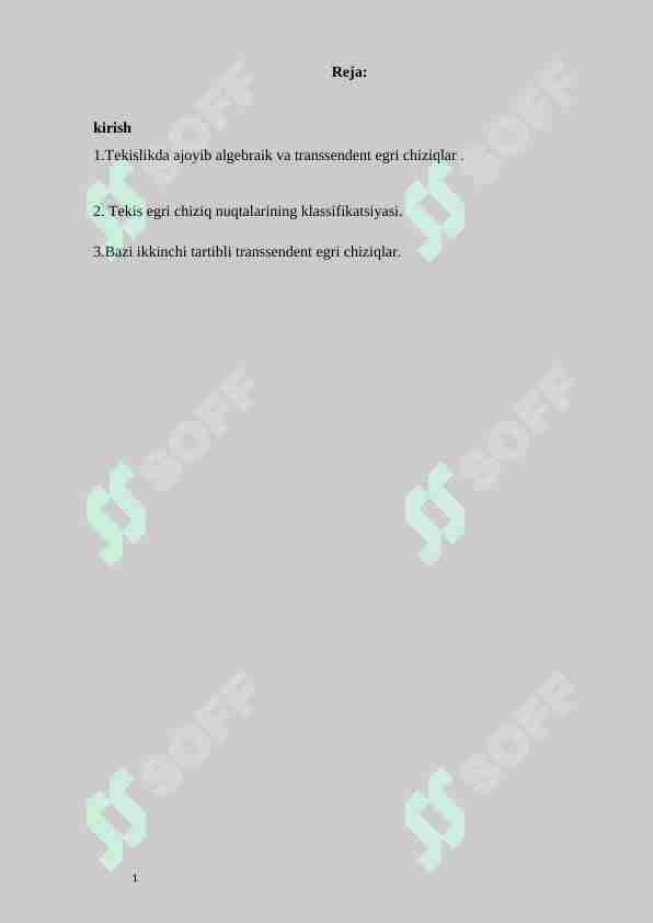 Tekislikda ajoyib algebraik va transsendent egri chiziqlar