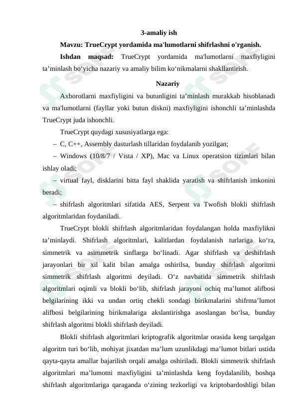 Kiberxavfsizlik asoslari 3-amaliy ish