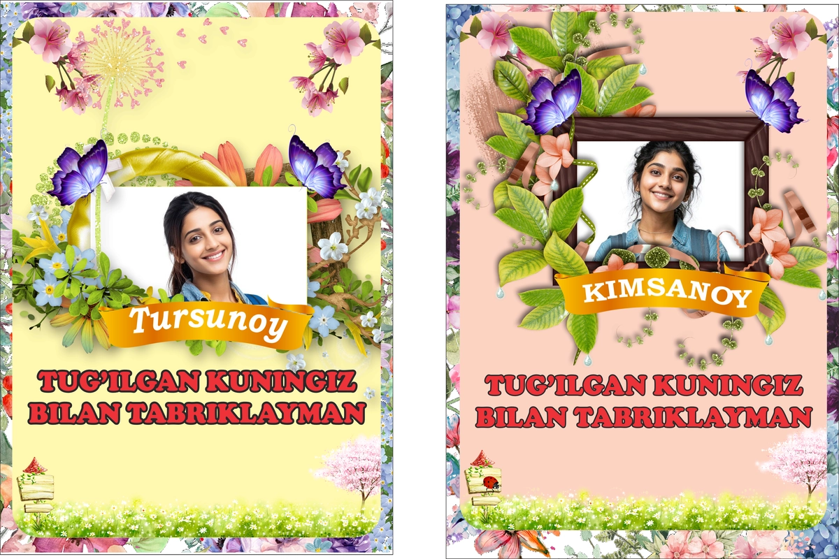 Tug‘ilgan kun tabrik tayyor shabloni (bahor fasli, CorelDRAW’da tahrirlash mumkin)