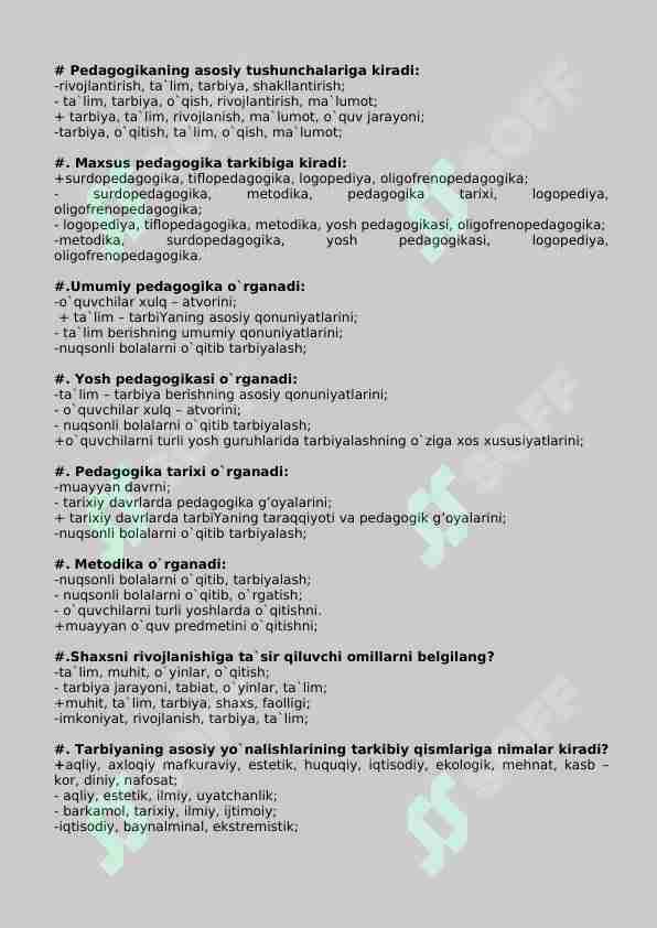 Umumiy pedagogikadan javoblar