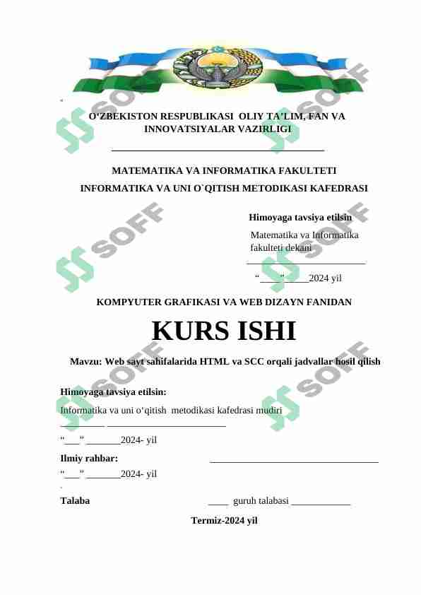 Web sayt sahifalarida HTML va SCC orqali jadvallar hosil qilish