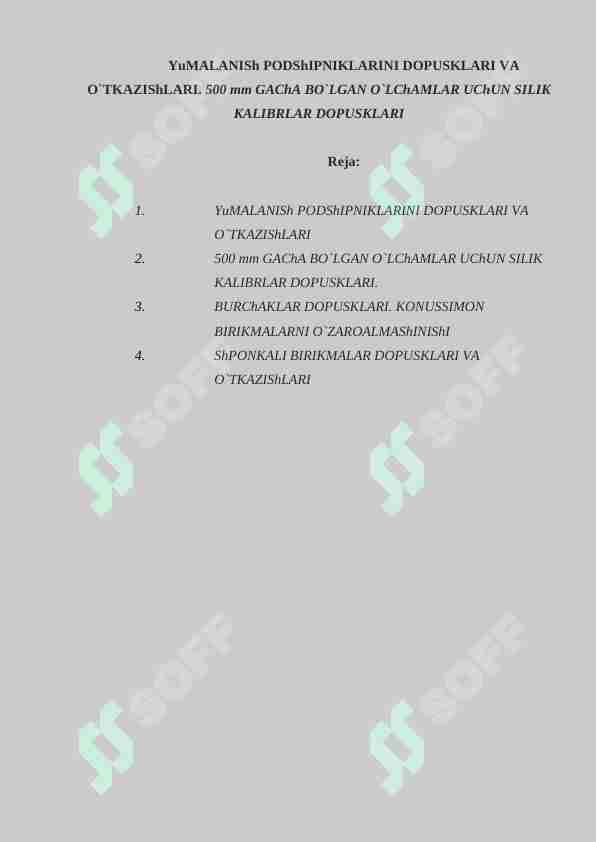 Yumalanish podshipniklarini dopusklari va o’tkazishlari