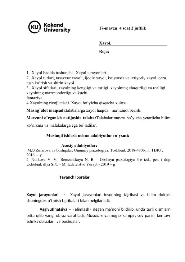 Xayolning Turlari va Tajribalar