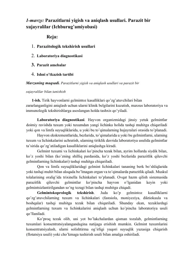 Parazitlarni yigish va aniqlash usullari