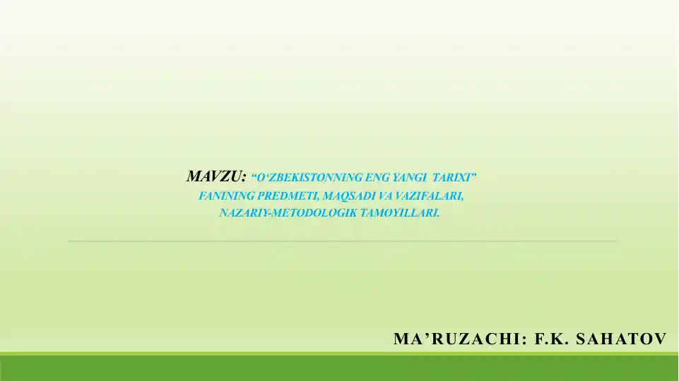 "О‘ZBEKISTONNING ENG YANGI TARIXI"