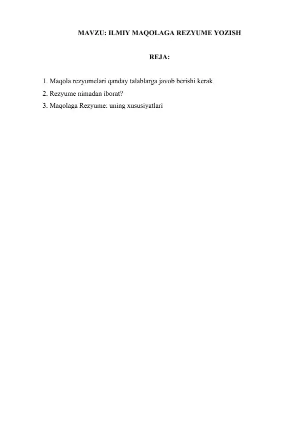 ILMIY MAQOLAGA REZYUME YOZISH