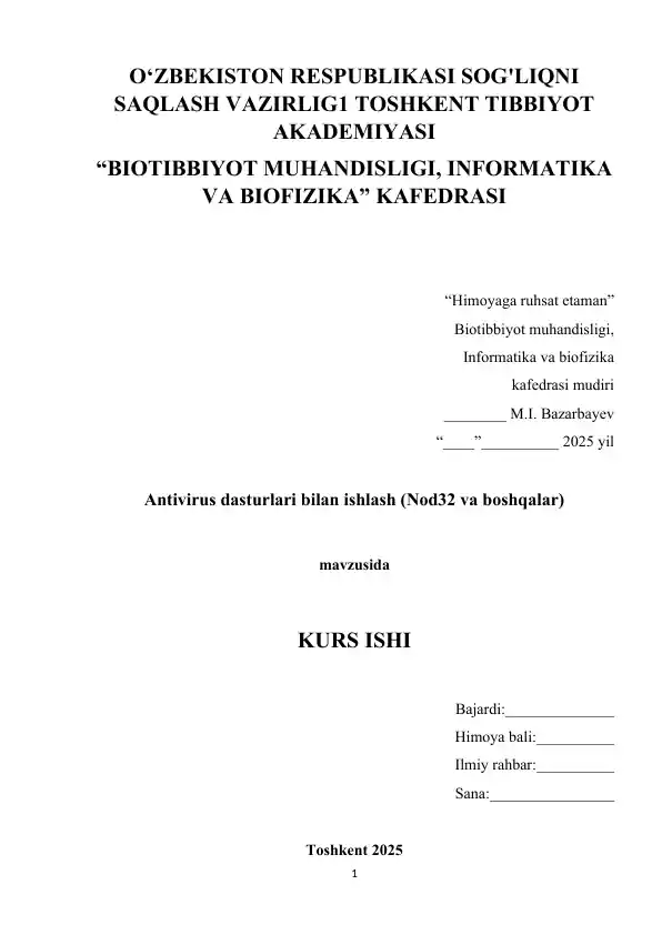 Antivirus dasturlari bilan ishlash (Nod32 va boshqalar)