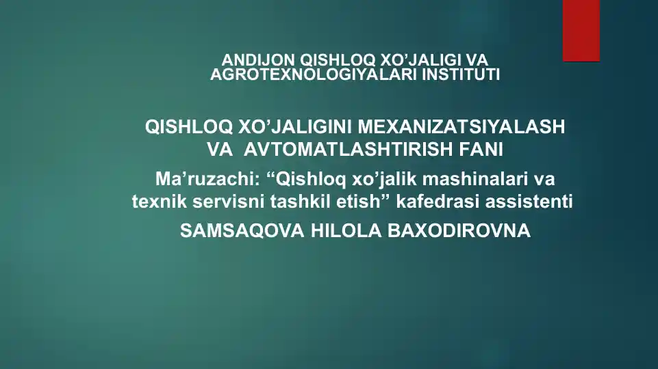 Urug’ Ekish va Ko’chat O’tqazish Mashinalari ta'lim darslik